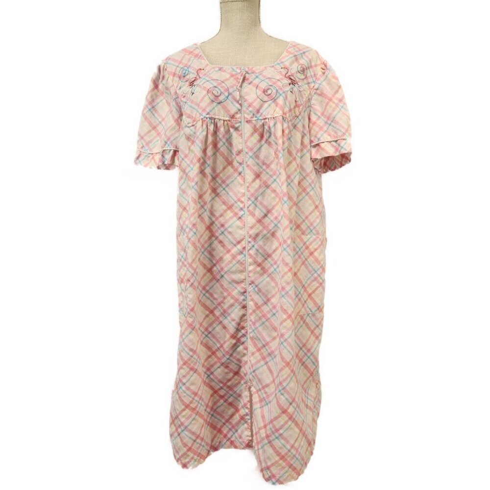 Secret Treasures Housecoat Zip Up Womens XL Pink Flamingo Nightgown Kaftan